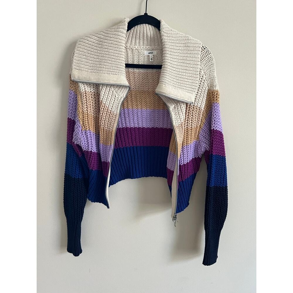 aerie Cropped Zip Cardigan in Cream, Tan, Lavender, Purple, Blue, Navy - Picture 2 of 4
